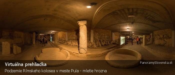 Podzemie Rímskeho kolosea v meste Pula - mletie hrozna